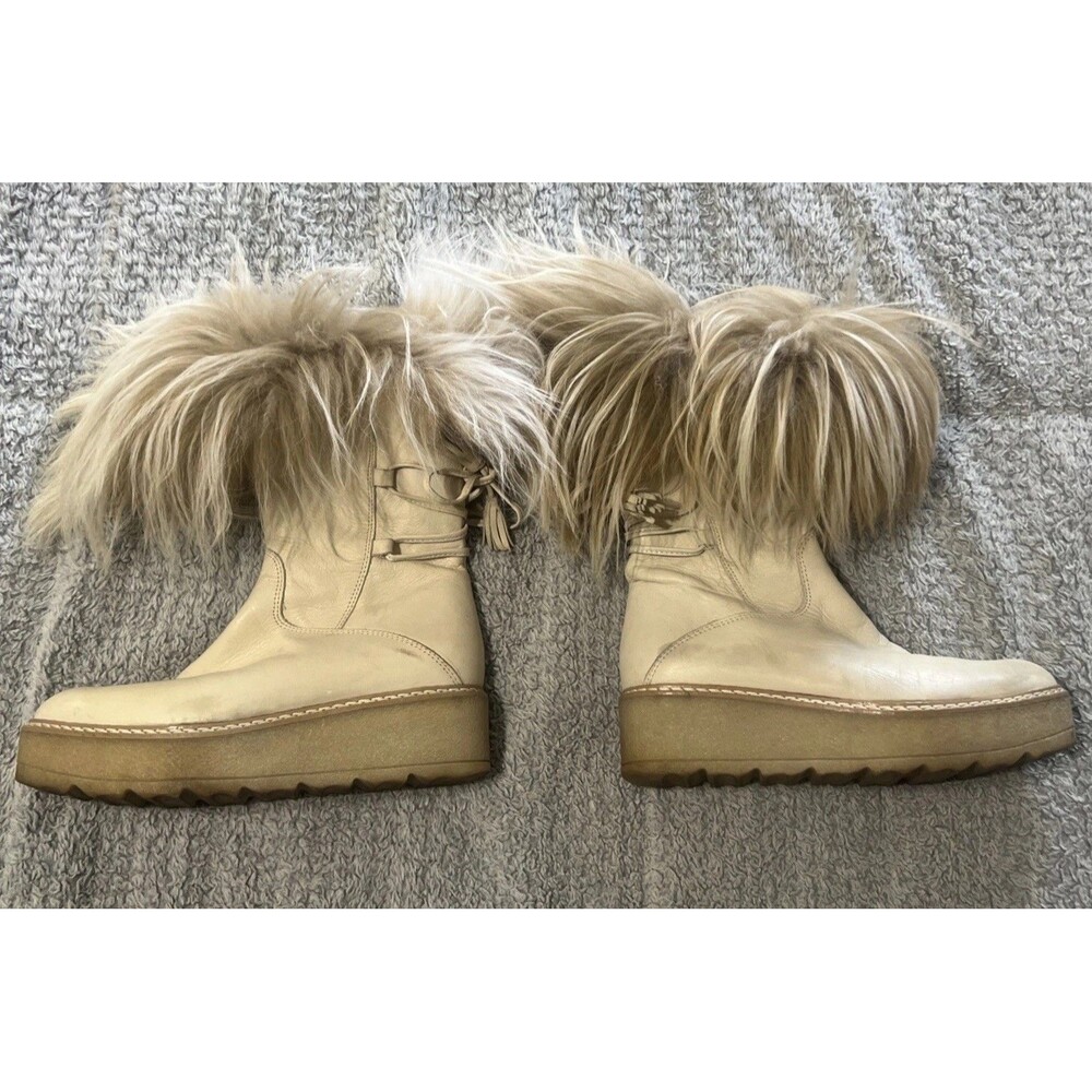 Elena Leather Faux Fur platform boots cream Sz 8.5 Y2K Grunge Boho